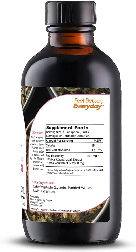 Certified Kosher Liquid RED Raspberry Leaf Supplement for Uterine Health, Strengthens Tissue and Muscles, All Natural Formula, 4oz