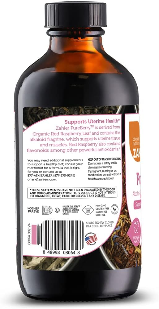 Certified Kosher Liquid RED Raspberry Leaf Supplement for Uterine Health, Strengthens Tissue and Muscles, All Natural Formula, 4oz