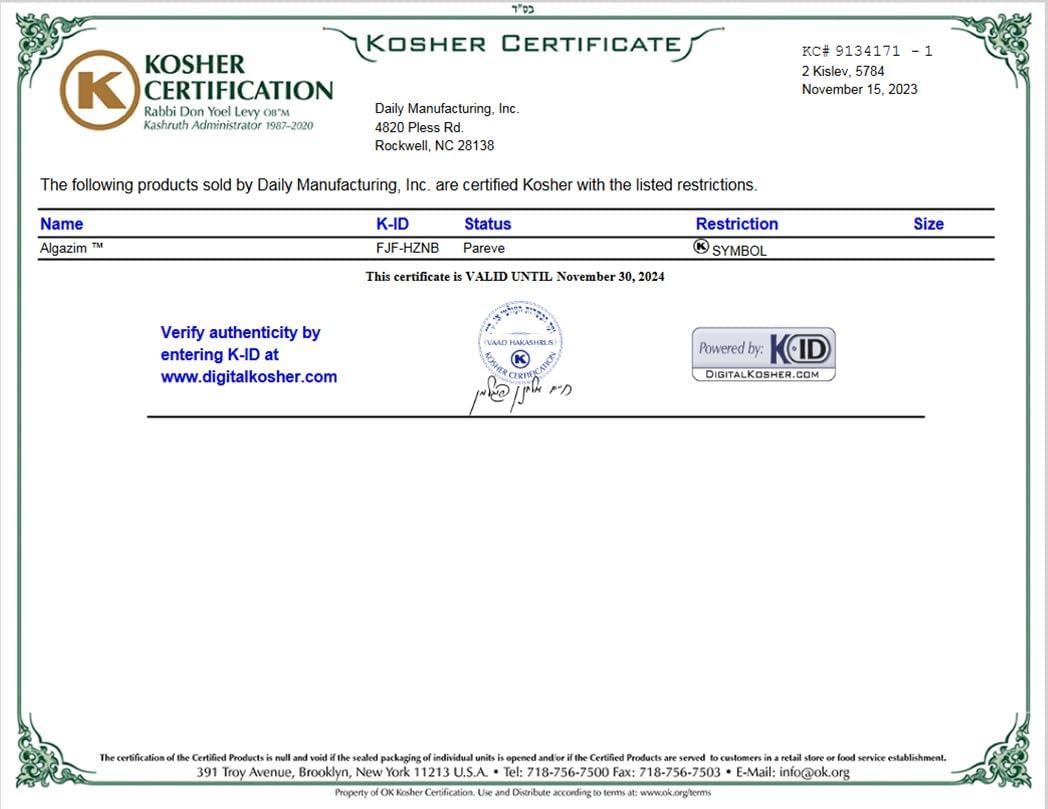 Certified Kosher & Organic Norwegian Kelp Algazim™ Capsules with Iodine & Ascophyllum Nodosum - 100 Vegetarian Daily Manufacturing