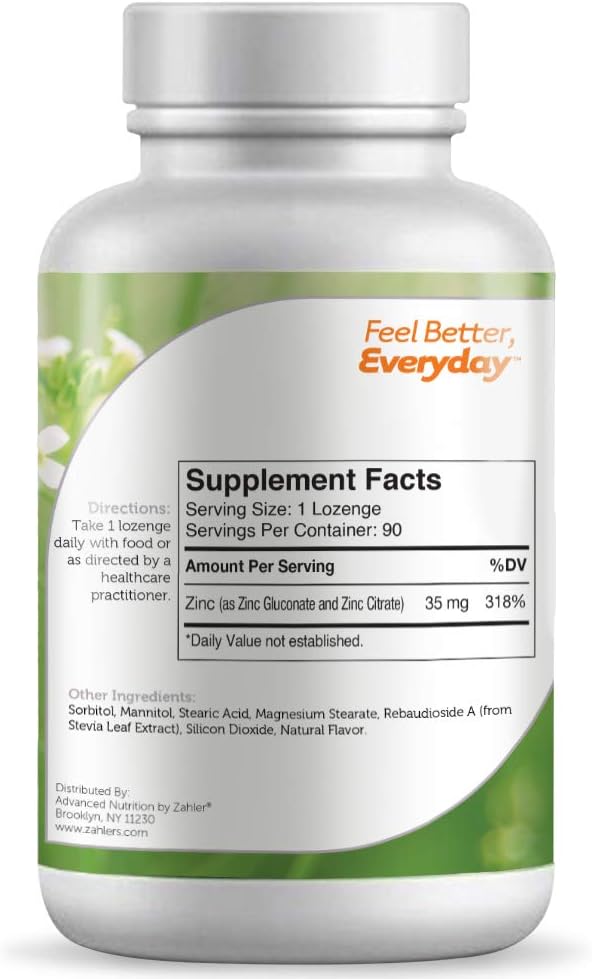 Certified Kosher Zinc Lozenges - 35mg Chewable Tablets for Immune Support - Great Tasting Supplement for Kids and Adults - 90 Lozenges