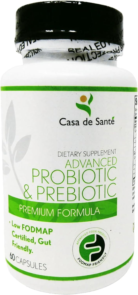 Certified Low FODMAP Probiotic & Prebiotic Supplement for IBS, IBD, SIBO - Dairy Free, Vegan, Non GMO - No Gas or Bloating - 60 Capsules