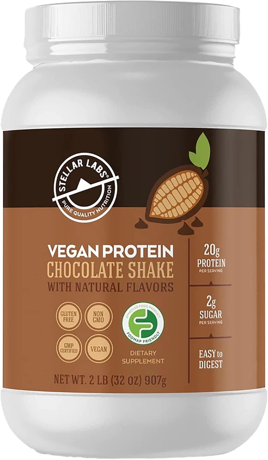 Certified Low FODMAP Vegan Protein Powder with BCAA's, Antioxidants, and Stevia - Gluten Free, Soy Free, Low Carb Chocolate Shakes