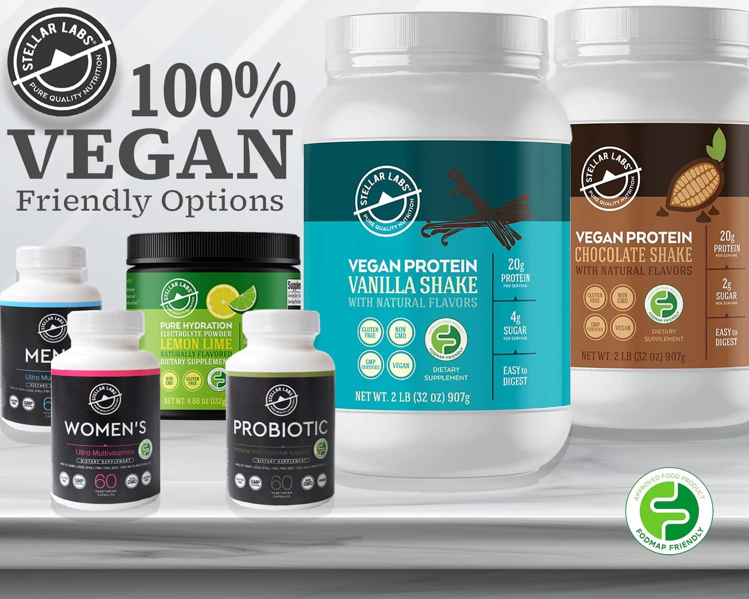 Certified Low FODMAP Vegan Protein Powder with BCAA's, Antioxidants, and Stevia - Gluten Free, Soy Free, Low Carb Chocolate Shakes