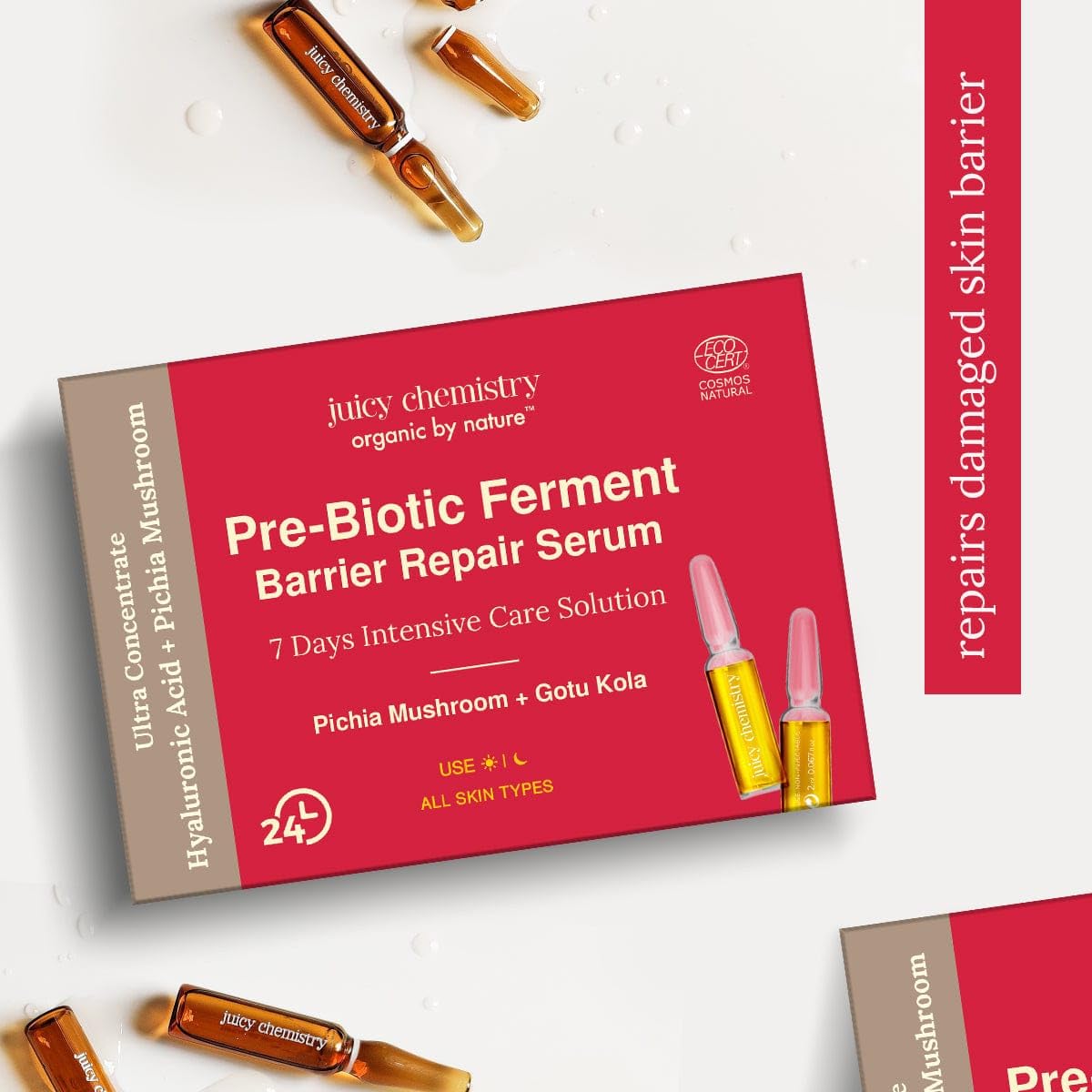 Certified Natural Juicy Chemistry Prebiotic Ferment Face Serum with Gotu Kola and Hyaluronic Acid for Barrier Repair (14ml)