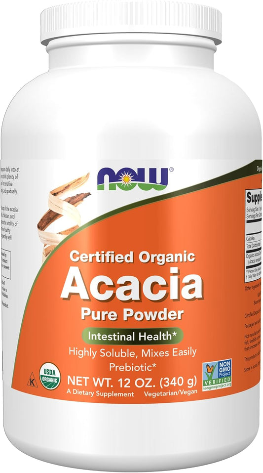 Certified Organic Acacia Pure Powder by NOW Foods - Highly Soluble for Intestinal Health - 12-Ounce Container