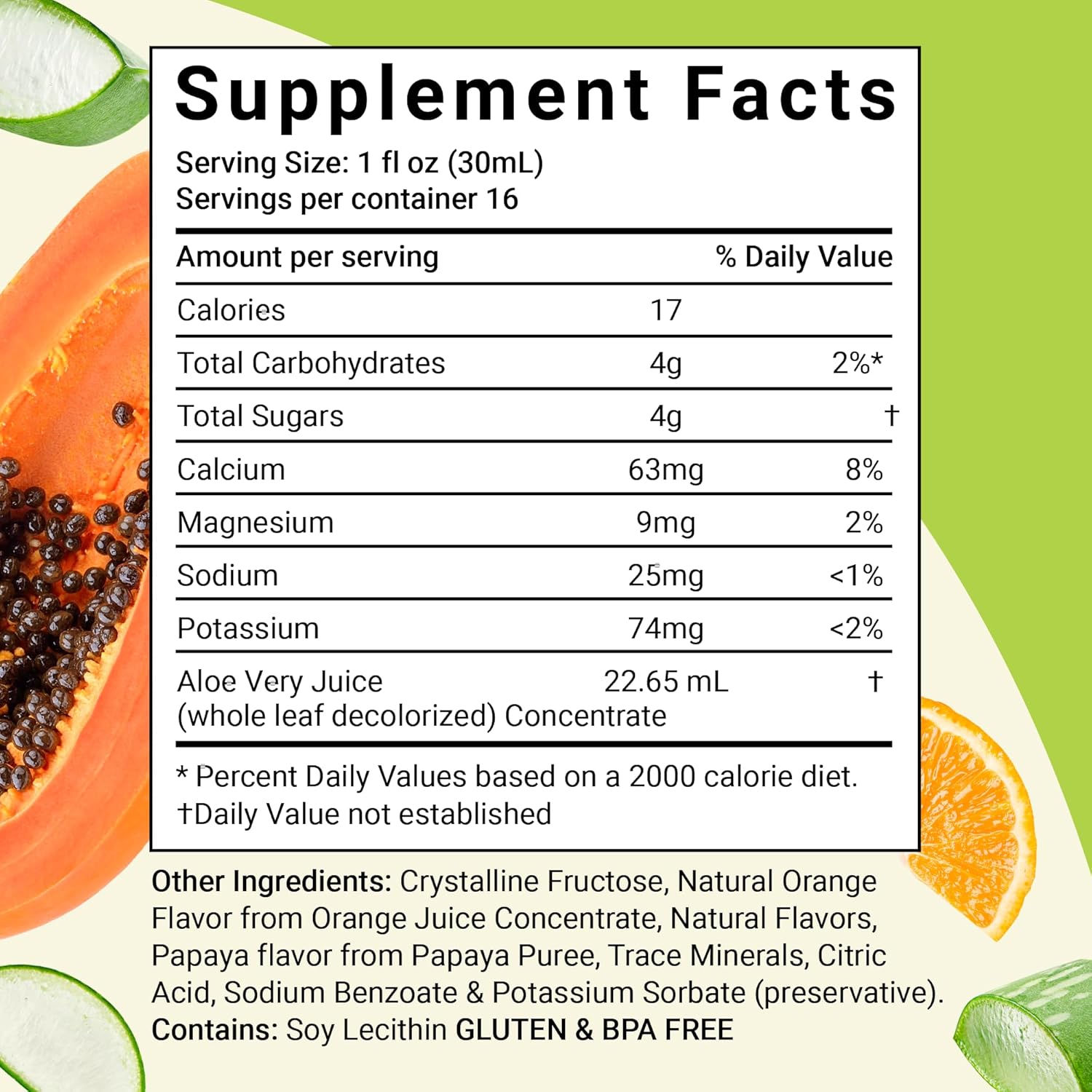 Certified Organic Aloe Life Whole Leaf Aloe Vera Juice with Trace Minerals - Gluten-Free Orange Papaya Flavor 16 oz