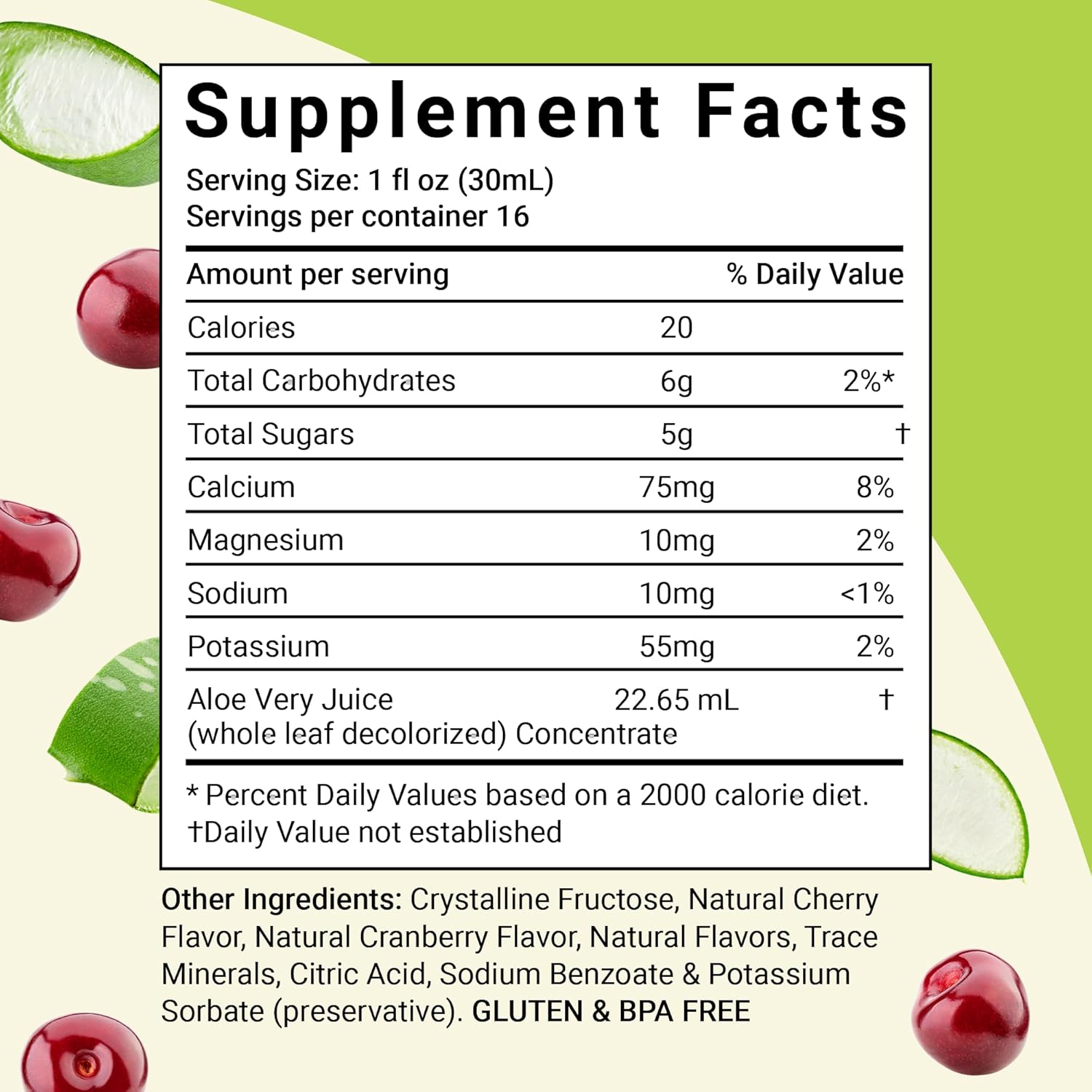 Certified Organic Aloe Vera Juice with Trace Minerals - Cherry Berry Flavor, 16 oz Bottle, Gluten-Free