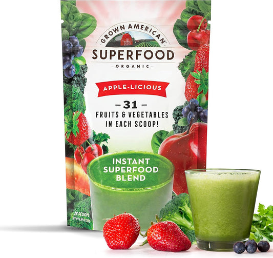 Certified Organic American Superfood Powder with 31 Whole Fruits and Vegetables - Boost Energy and Performance - Vegan Non-GMO - 28 Servings
