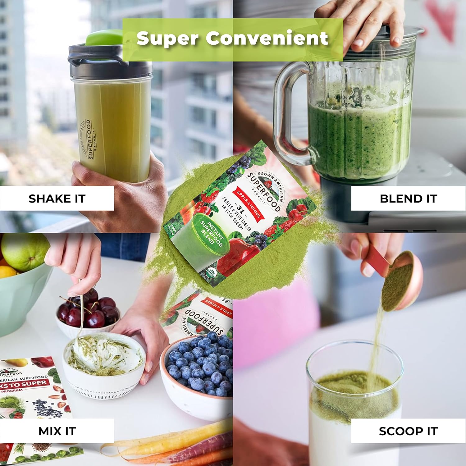 Certified Organic American Superfood Powder with 31 Whole Fruits and Vegetables - Boost Energy and Performance - Vegan Non-GMO - 28 Servings