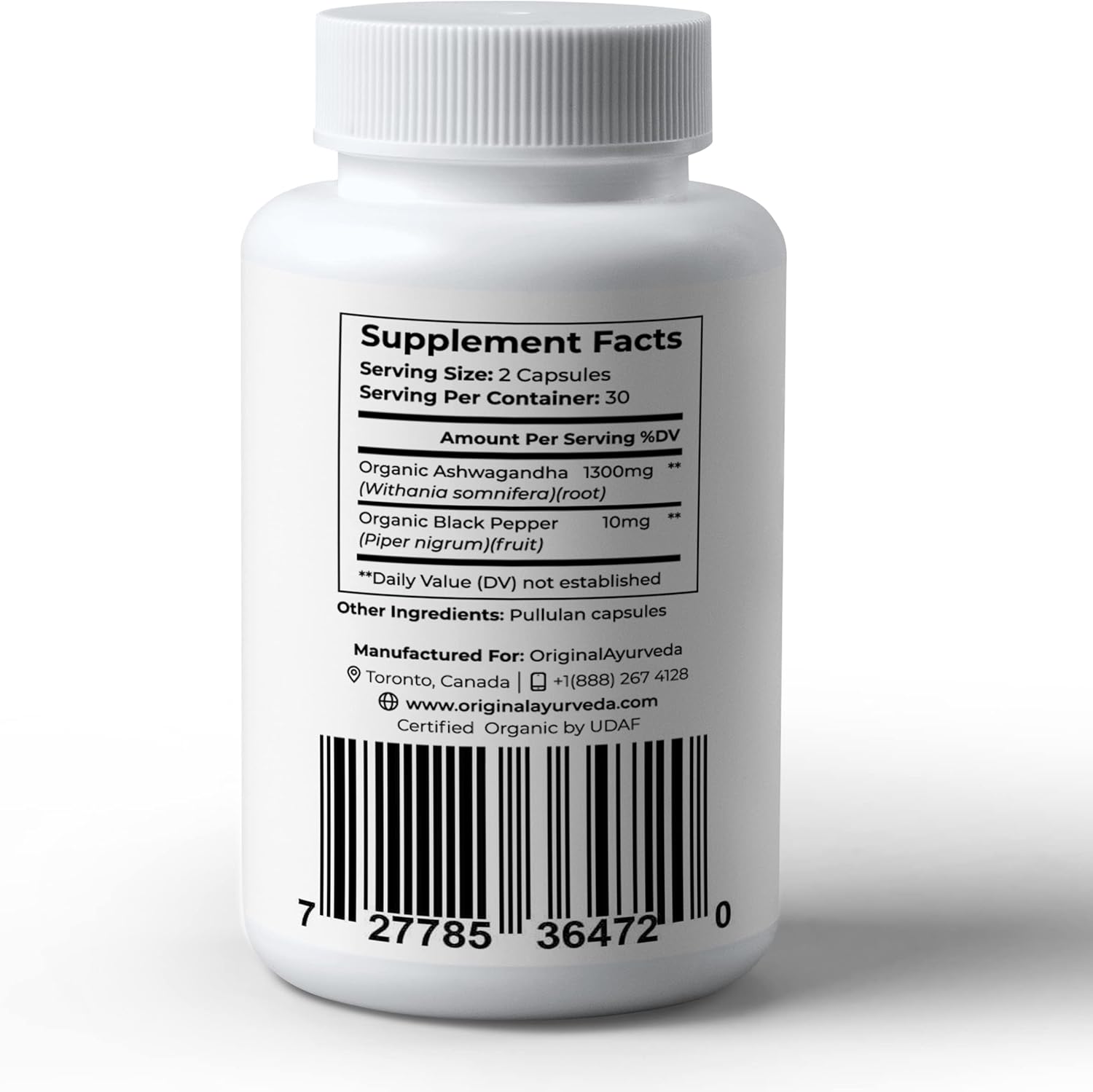 Certified Organic Ashwagandha & Black Pepper Supplement - 1310mg - Non-GMO, Gluten-Free - Lab Tested