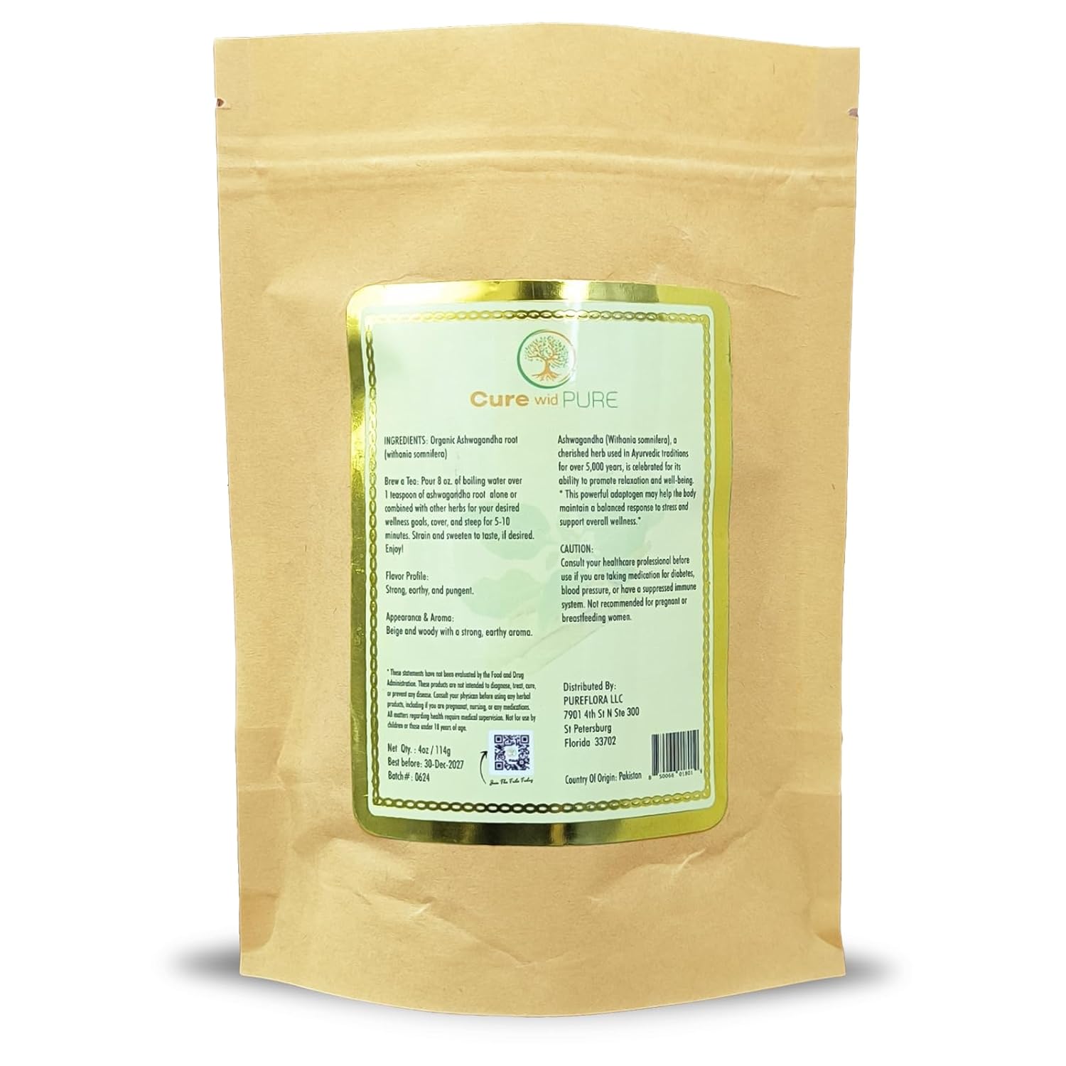 Certified Organic Ashwagandha Root 4oz - Cut & Sifted | Non-GMO & Non-Irradiated | Ideal for Tea, Tinctures & Adaptogenic Wellness | Men & Women