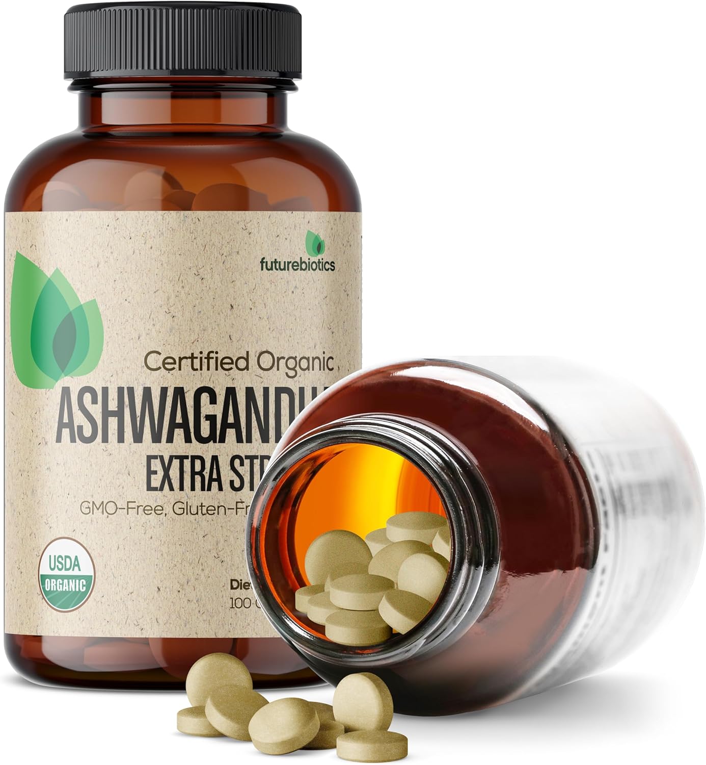 Certified Organic Ashwagandha Tablets for Stress, Mood, and Energy Support - Non-GMO Adaptogenic Herb - 100 Tablets