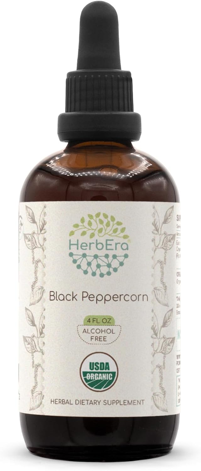 Certified Organic Black Peppercorn Tincture 4 oz - Alcohol-Free High-Potency Herbal Drops by HerbEra