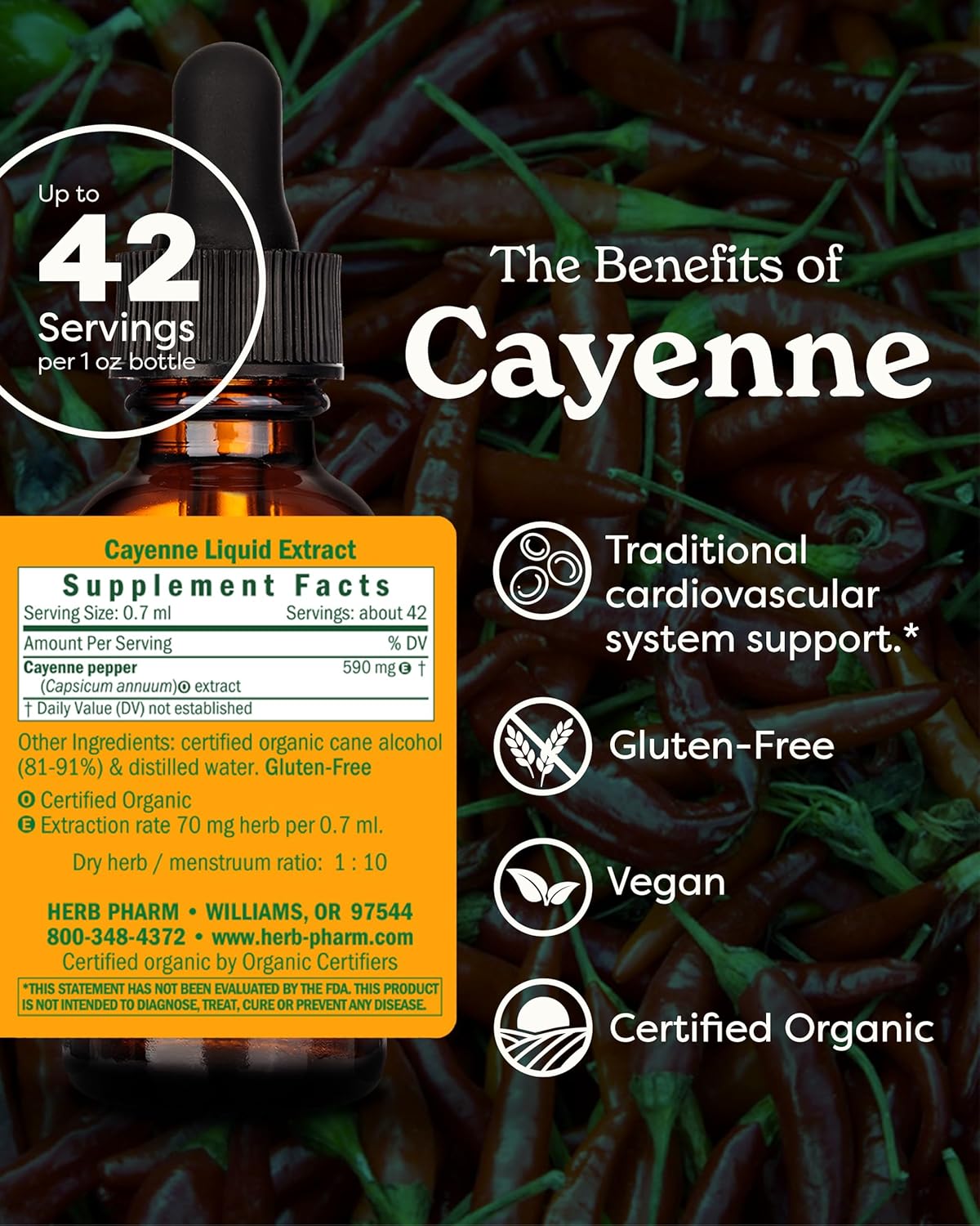 Certified Organic Cayenne Extract for Cardiovascular and Circulatory Support - 1 Ounce by Herb Pharm