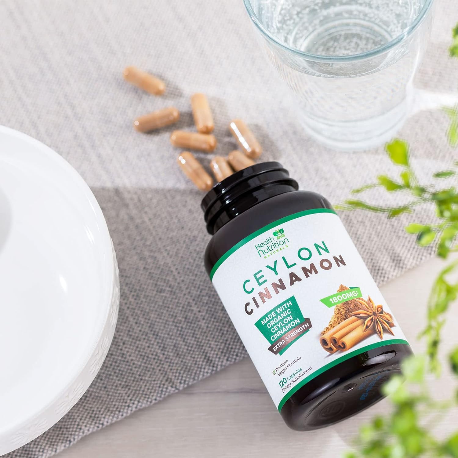 Certified Organic Ceylon Cinnamon Capsules - 1800mg Pure Cinnamon Supplements - Vegan Antioxidant Pills - Non-GMO Gluten Free - 120 Count