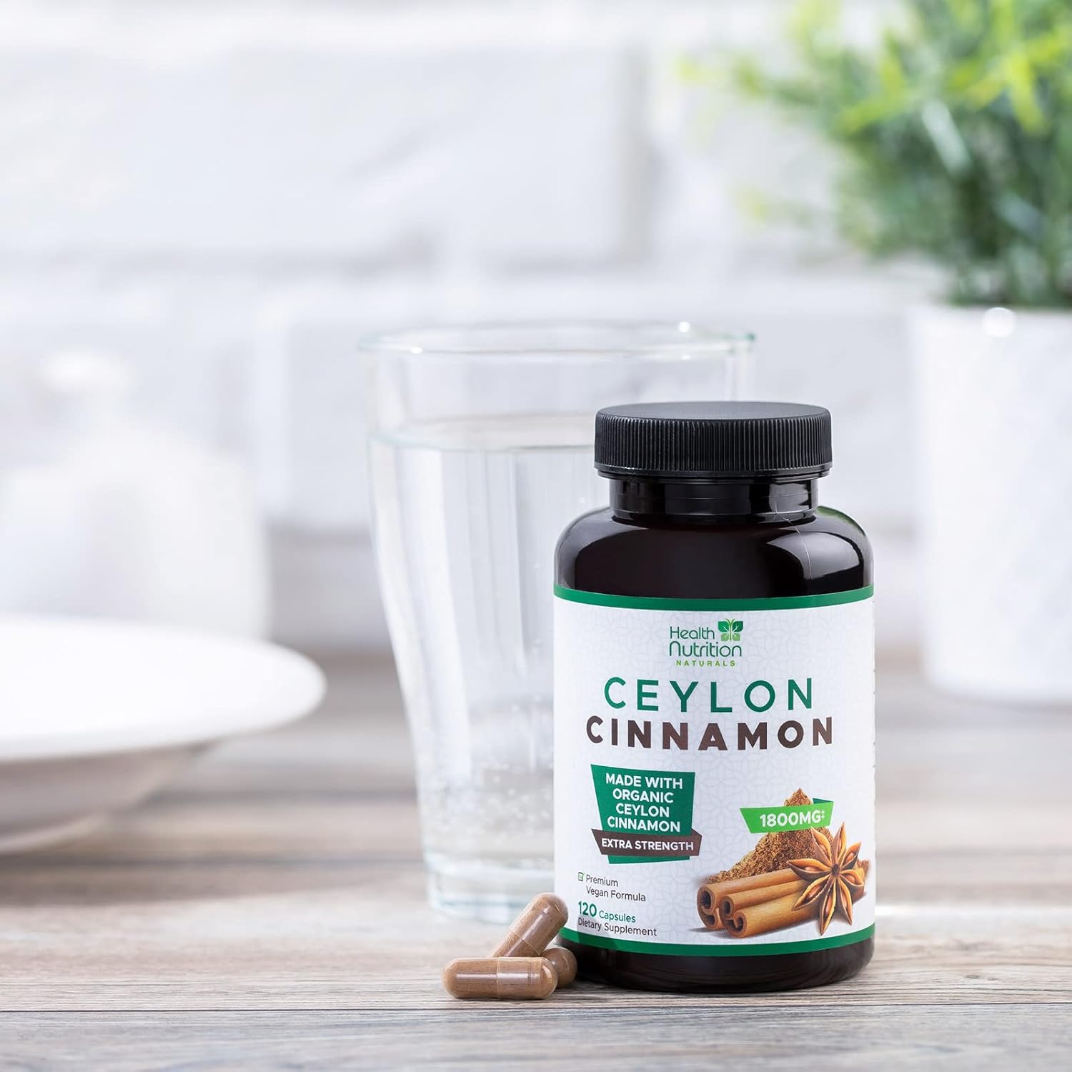 Certified Organic Ceylon Cinnamon Capsules - 1800mg Pure Cinnamon Supplements - Vegan Antioxidant Pills - Non-GMO Gluten Free - 120 Count