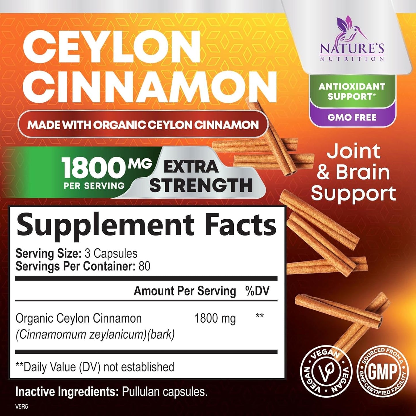 Certified Organic Ceylon Cinnamon Capsules - Non-GMO, Gluten-Free, Dairy-Free - 240 Pills - Vegan Cinnamomum Supplement