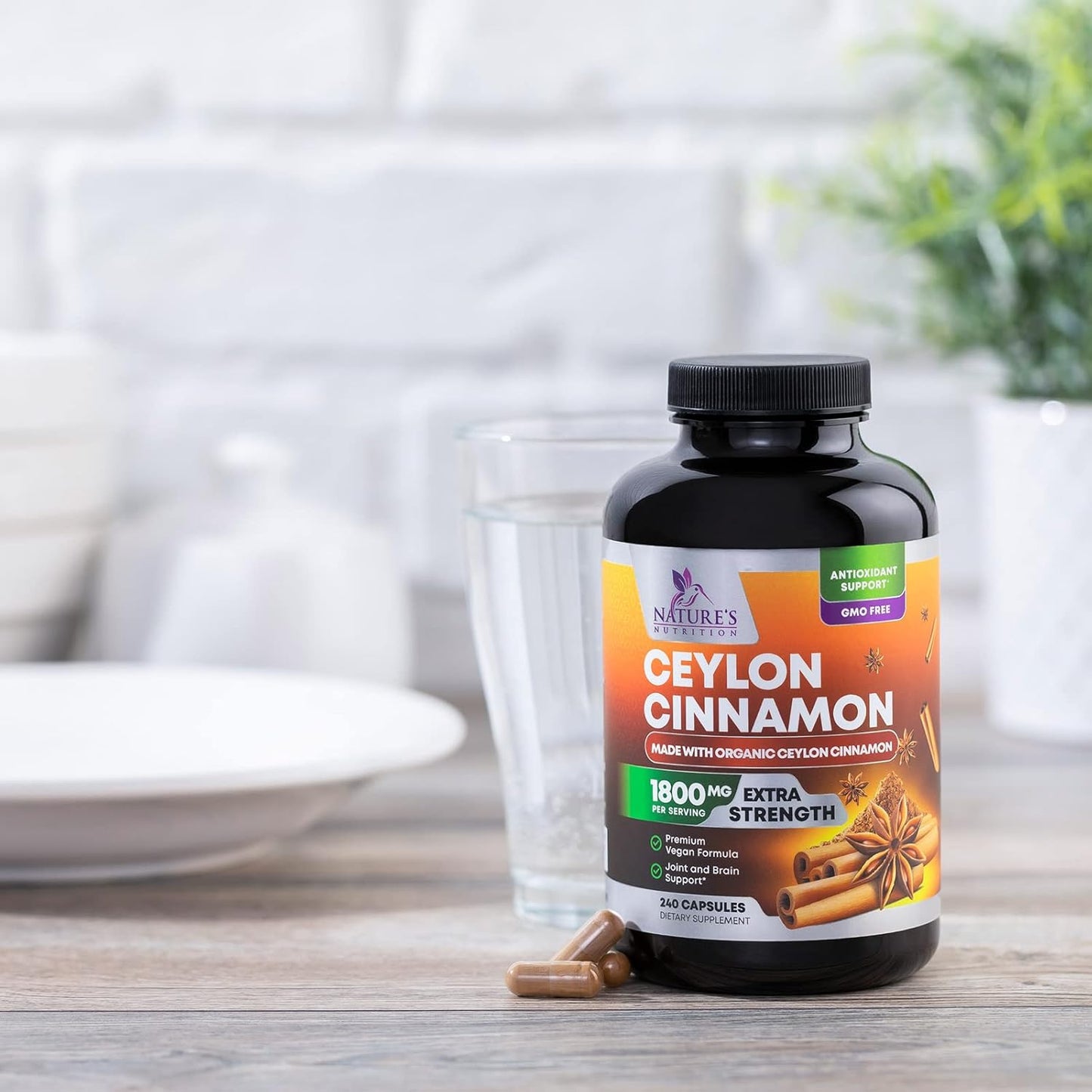 Certified Organic Ceylon Cinnamon Capsules - Non-GMO, Gluten-Free, Dairy-Free - 240 Pills - Vegan Cinnamomum Supplement