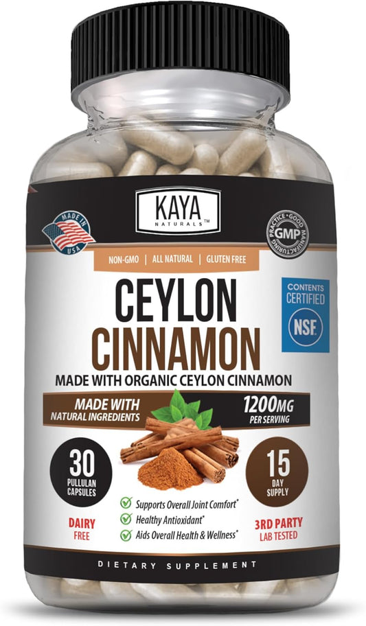 Certified Organic Ceylon Cinnamon Supplement - 1200mg per Serving | Vegan & Non-GMO - 30 Capsules