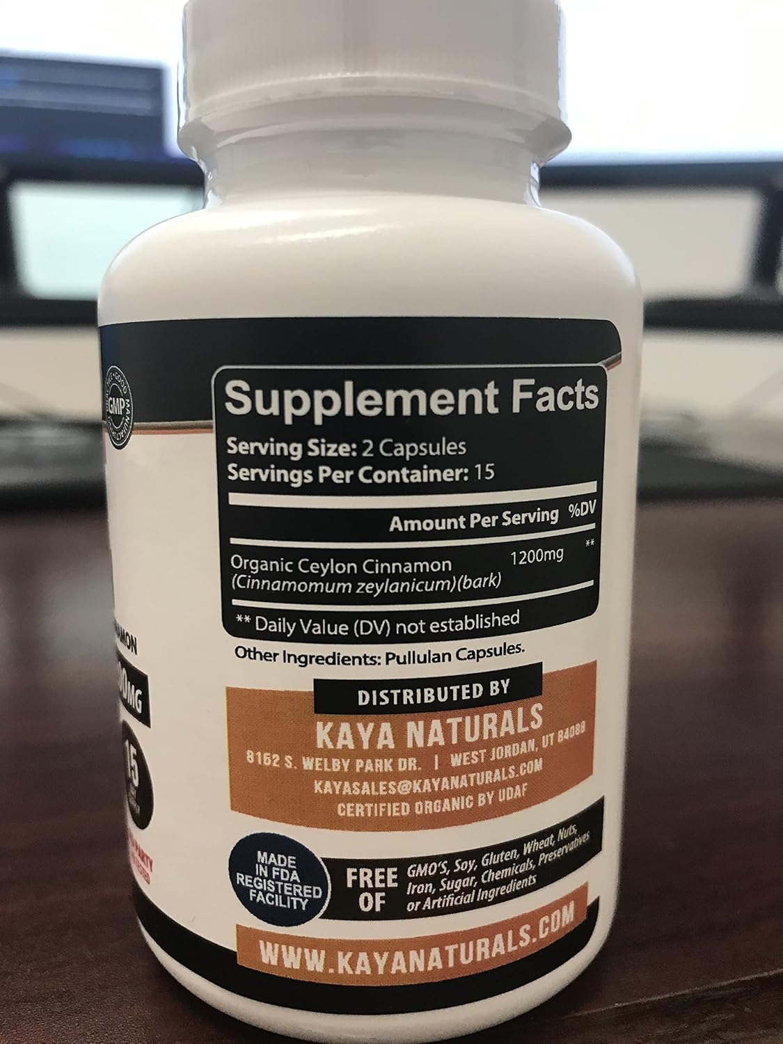 Certified Organic Ceylon Cinnamon Supplement - 1200mg per Serving | Vegan & Non-GMO - 30 Capsules