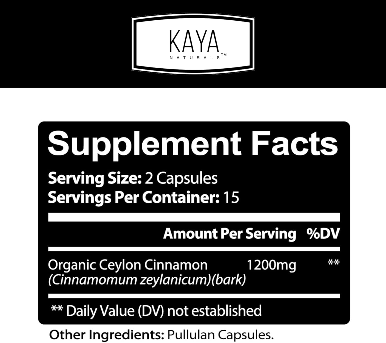 Certified Organic Ceylon Cinnamon Supplement - 1200mg per Serving | Vegan & Non-GMO - 30 Capsules