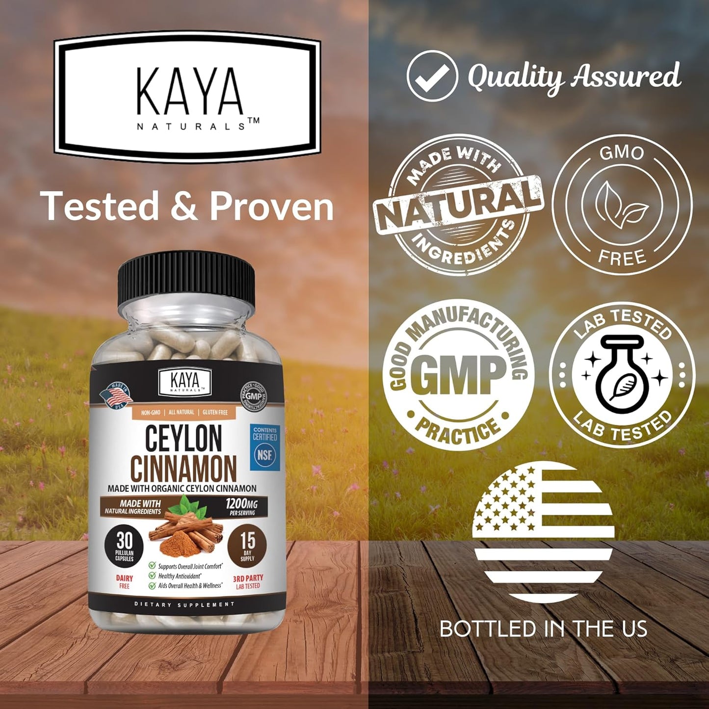 Certified Organic Ceylon Cinnamon Supplement - 1200mg per Serving | Vegan & Non-GMO - 30 Capsules