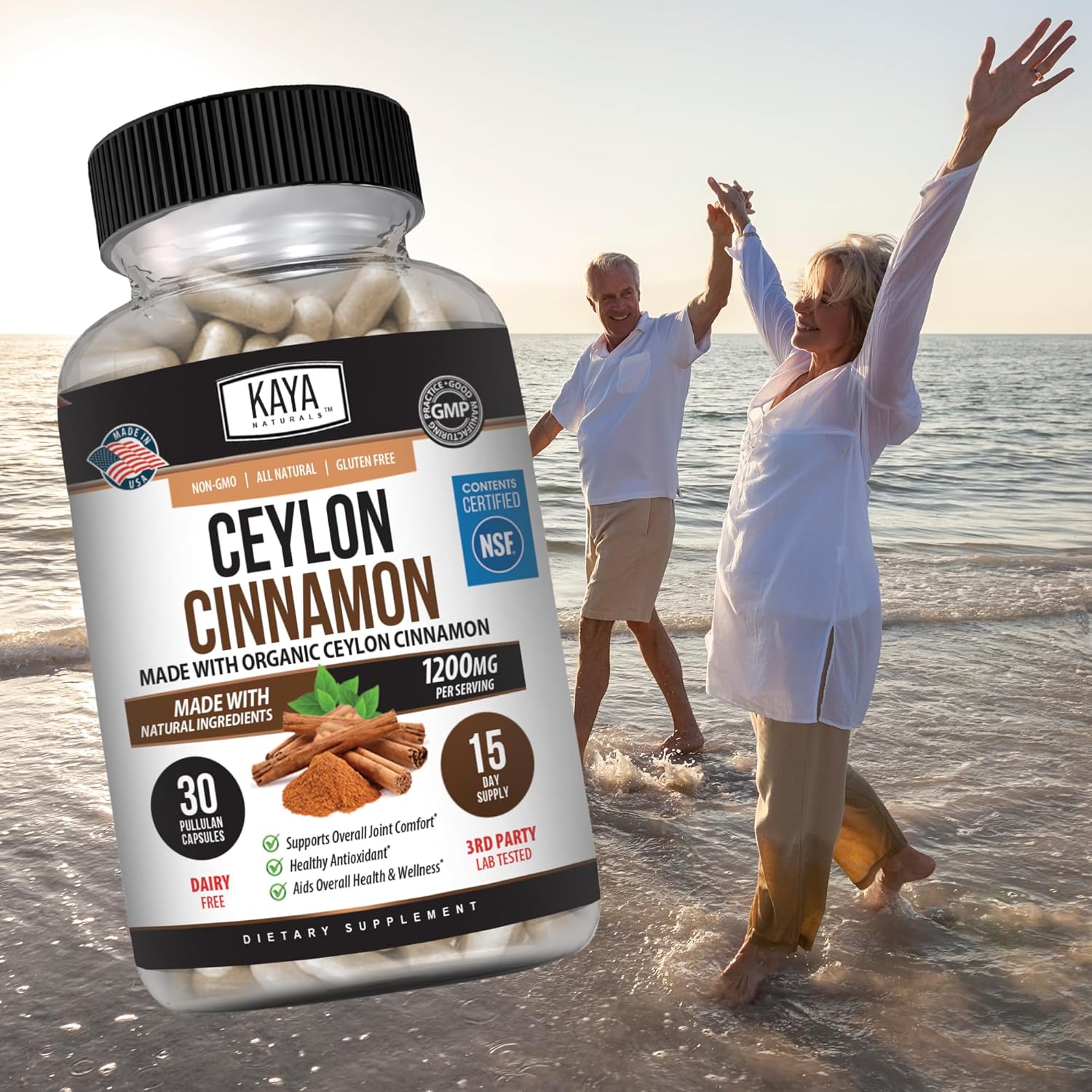Certified Organic Ceylon Cinnamon Supplement - 1200mg per Serving | Vegan & Non-GMO - 30 Capsules