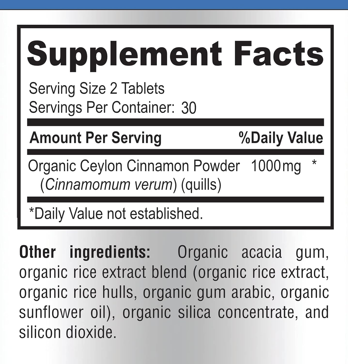 Certified Organic Ceylon Cinnamon Tablets - 1000mg per Serving, Antioxidant Supplement, Fast Absorption - 60 Tablets