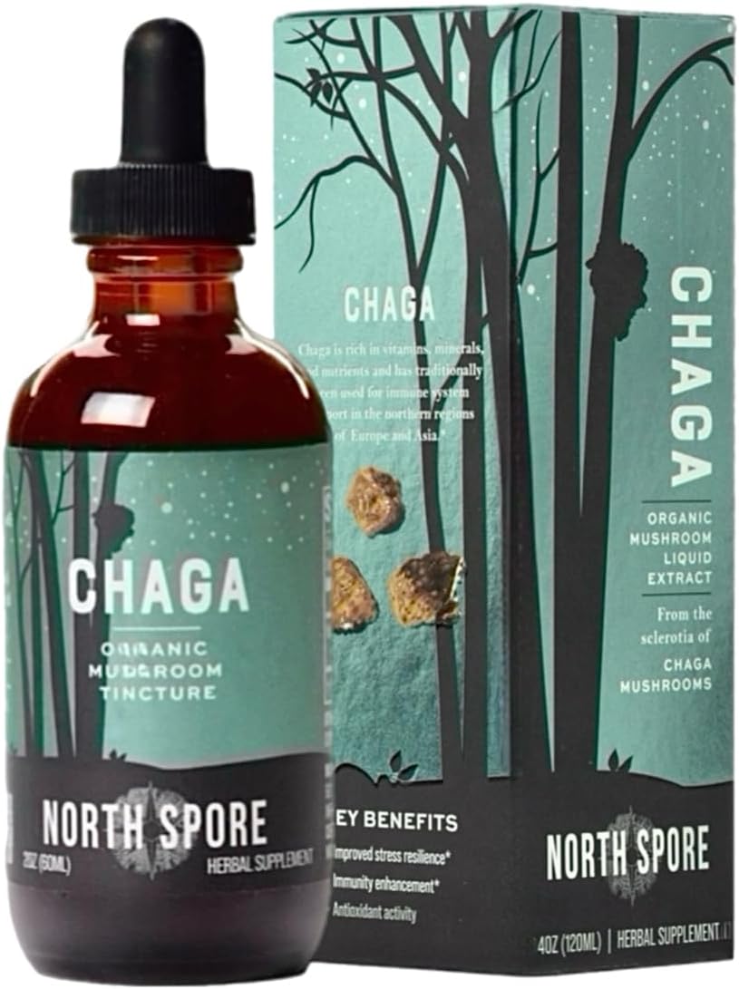 Certified Organic Chaga Mushroom Tincture (4 oz) | Immune Support, Energy, & Balance | Vegan, Non-GMO | Adaptogenic, Nootropic | Made in USA