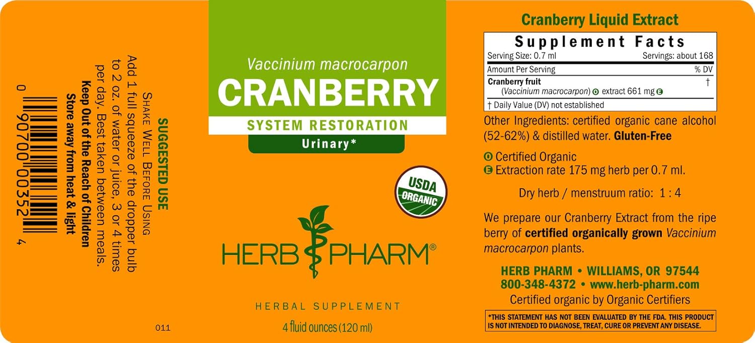 Certified Organic Cranberry Liquid Extract for Urinary Tract Support - 4 oz by Herb Pharm