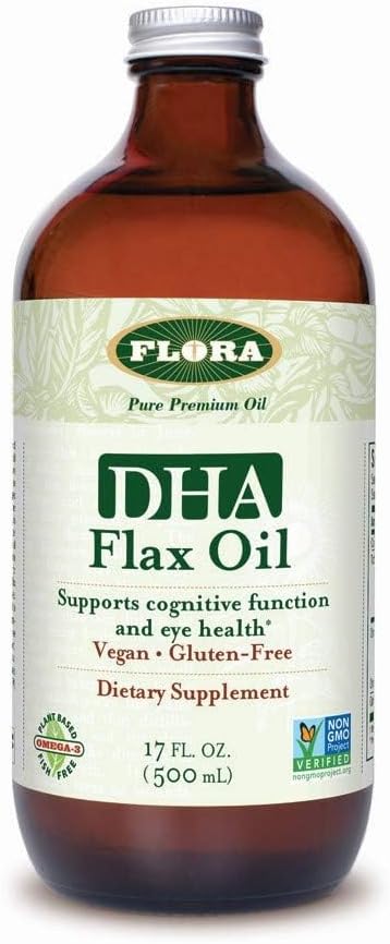 Certified Organic DHA Flax Seed Oil Cold Pressed Unrefined Gluten Free Essential Fatty Acids 17 fl oz Glass Bottle