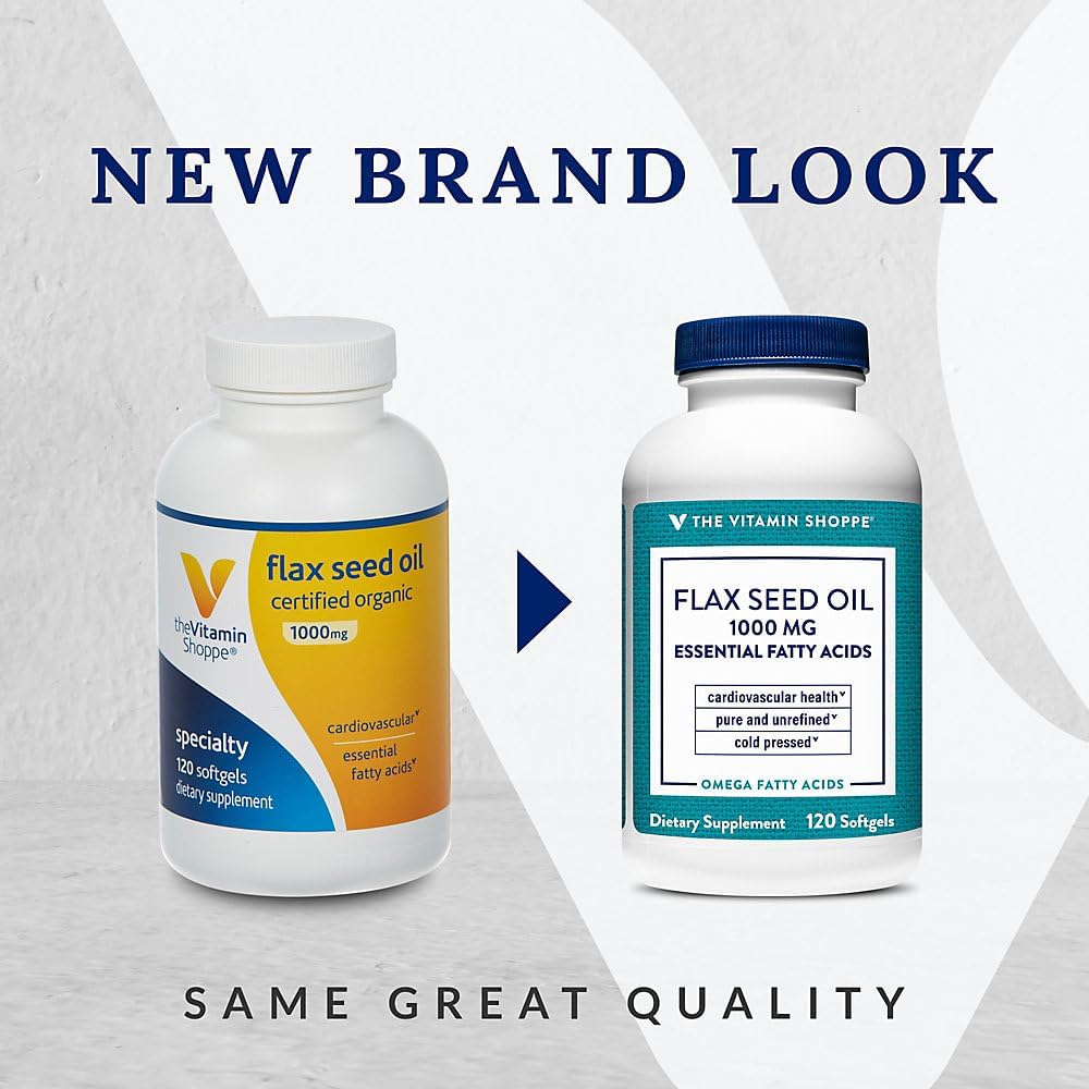 Certified Organic Flax Seed Oil Softgels - 1,000MG Essential Fatty Acid for Cardiovascular Health, Cold Pressed & Pesticide Free - 120 Count