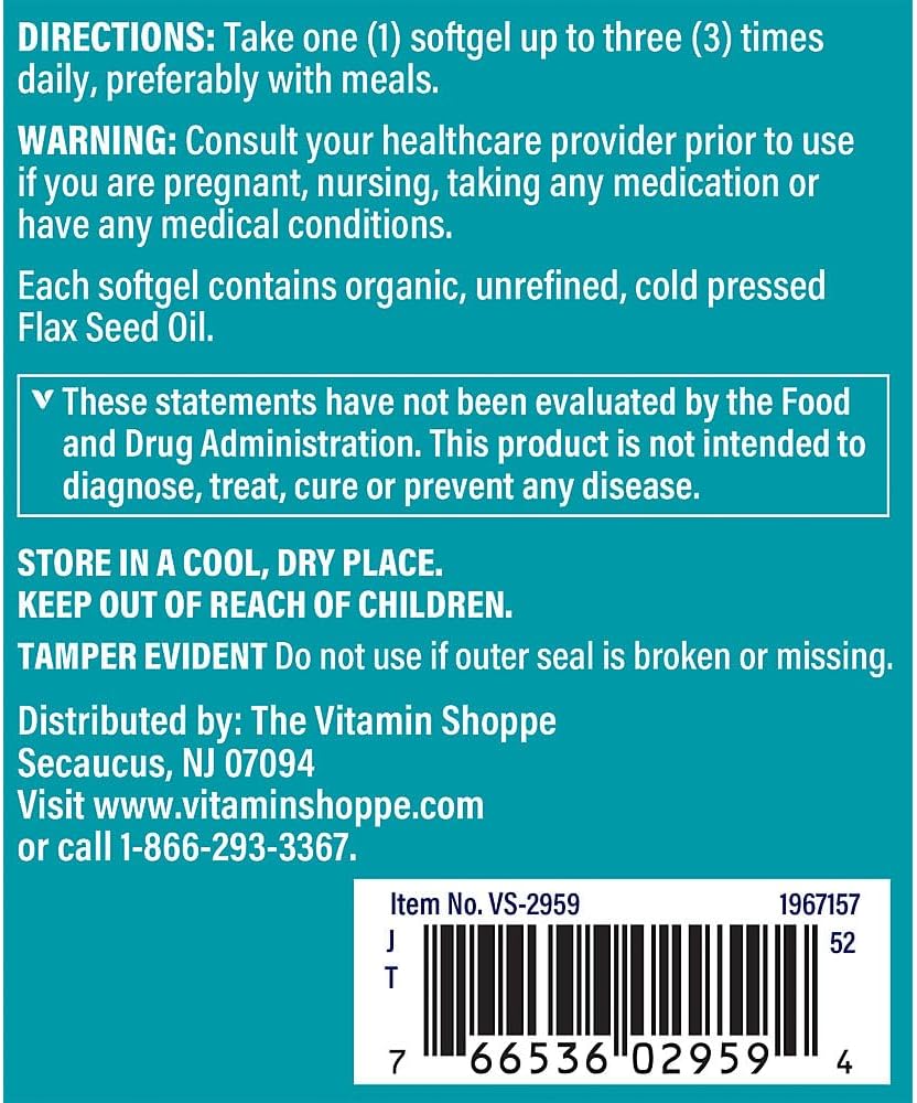 Certified Organic Flax Seed Oil Softgels - 1,000MG Essential Fatty Acid for Cardiovascular Health, Cold Pressed & Pesticide Free - 120 Count