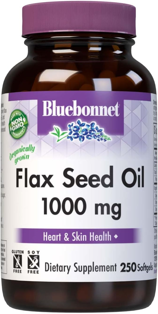 Certified Organic Flax Seed Oil Softgels - 250 Count, 1000 mg - Bluebonnet Nutrition