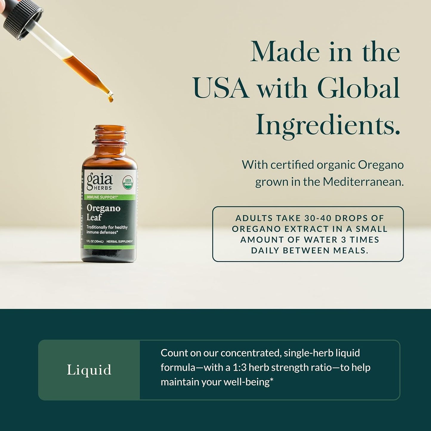 Certified Organic Gaia Herbs Oregano Leaf Extract for Immune Support - 1 Fl Oz (23 Servings)