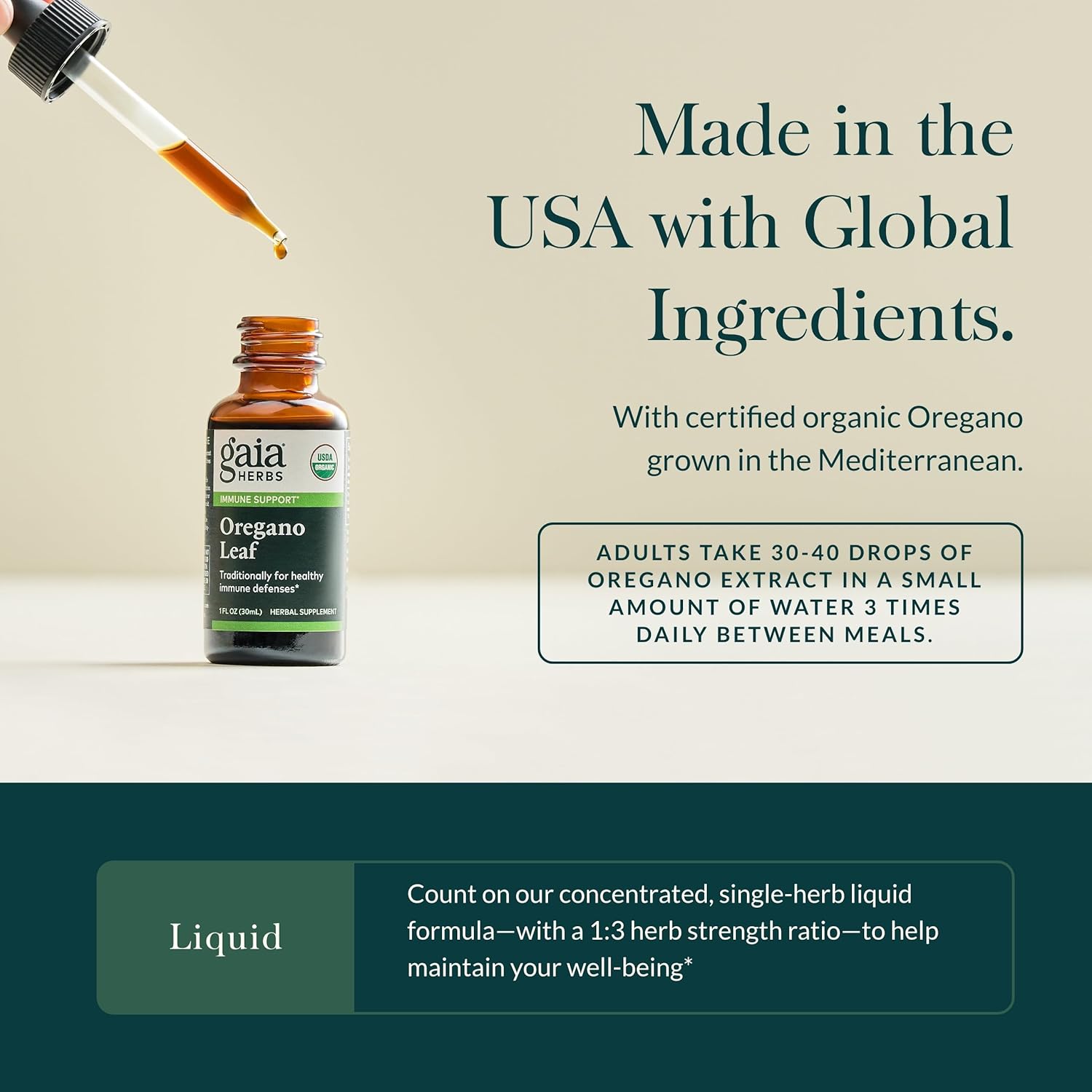 Certified Organic Gaia Herbs Oregano Leaf Extract for Immune Support - 1 Fl Oz (23 Servings)