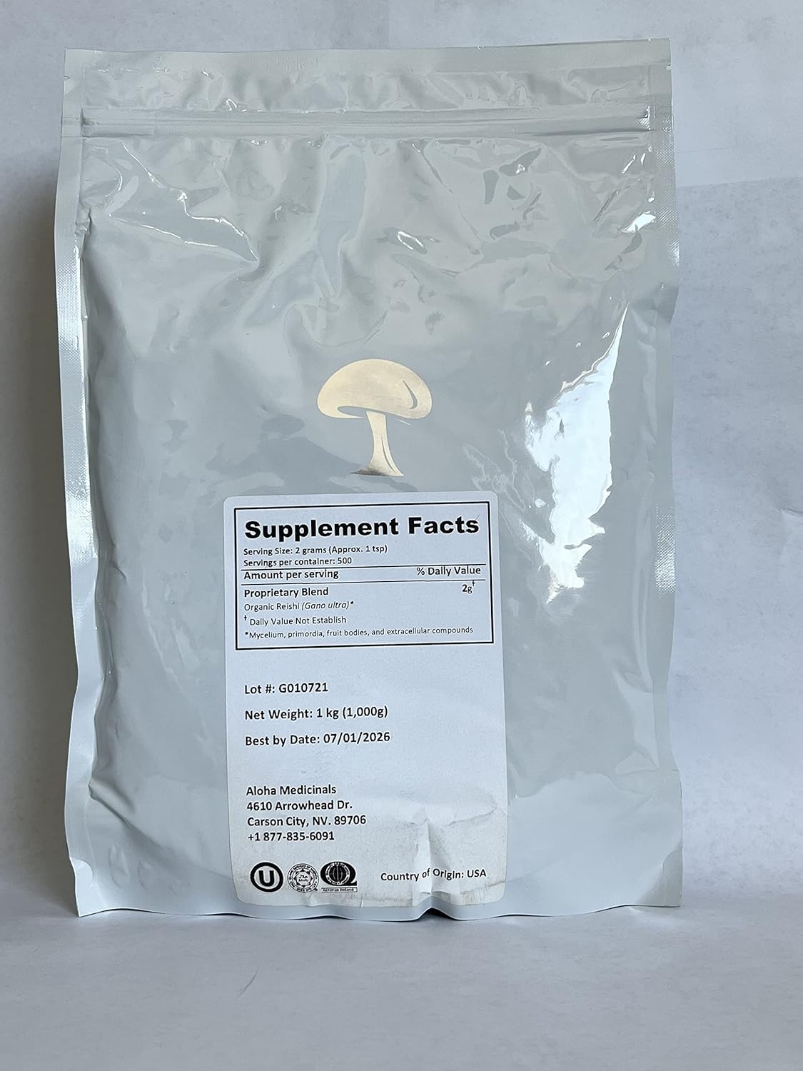 Certified Organic Gano Ultra Mushroom Supplement - 1 kg Powder Bag for Natural Health