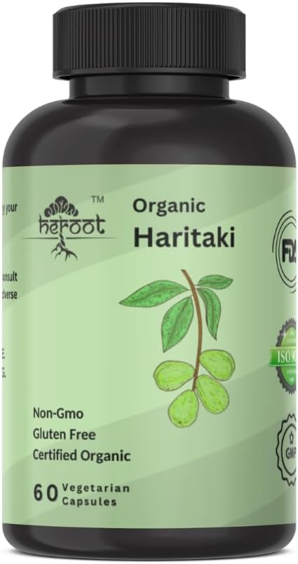 Certified Organic Haritaki Powder Capsules for Digestive Support - 400mg, 60 Pack