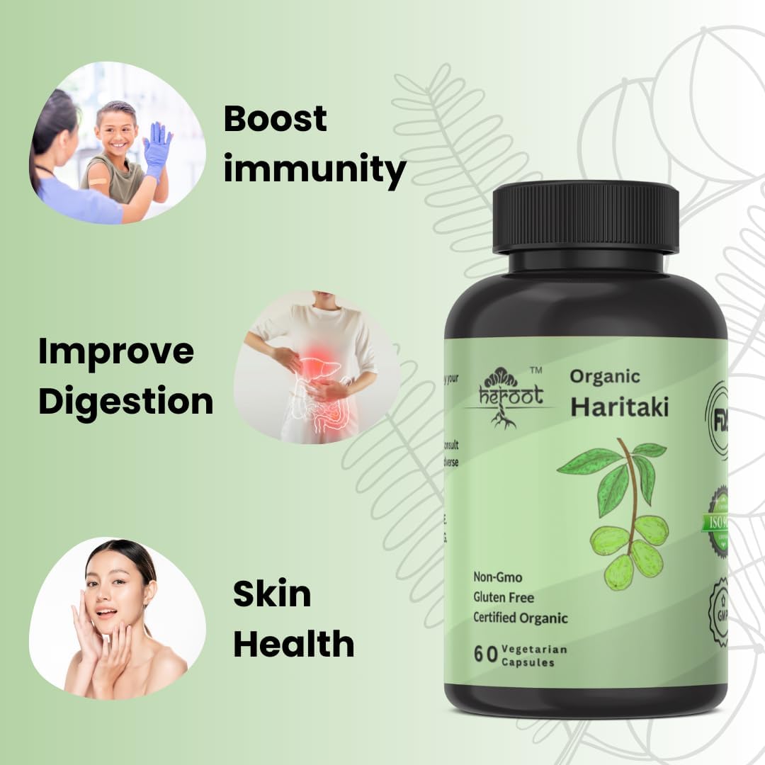 Certified Organic Haritaki Powder Capsules for Digestive Support - 400mg, 60 Pack