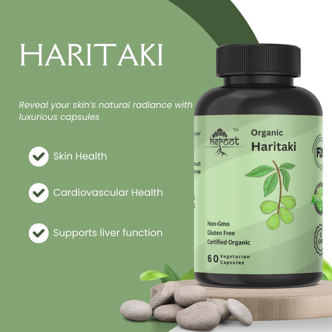 Certified Organic Haritaki Powder Capsules for Digestive Support - 400mg, 60 Pack
