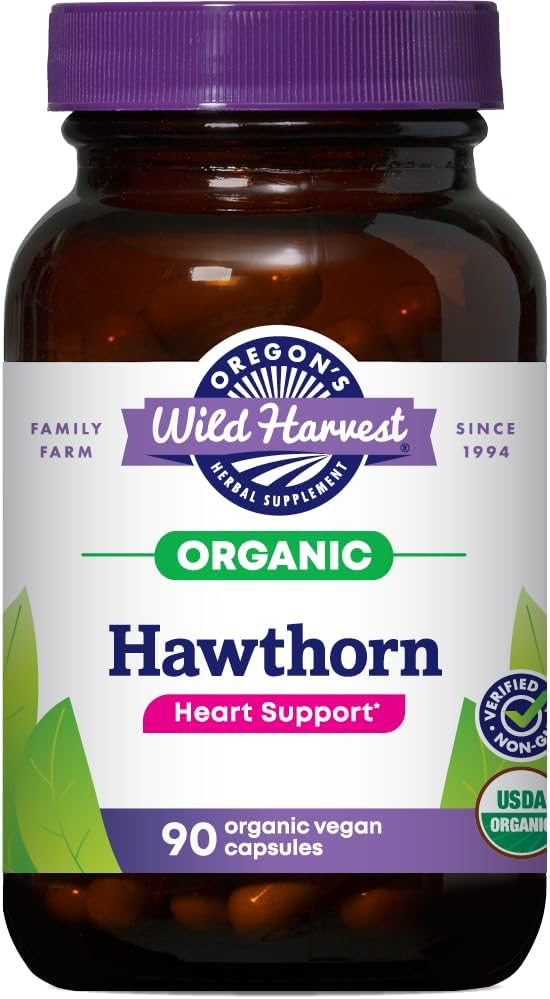 Certified Organic Hawthorn Capsules by Oregon's Wild Harvest - 1200mg, 90 Count for Natural Health