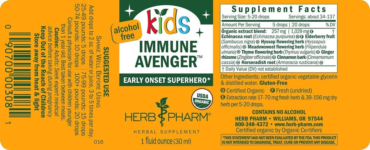 Certified-Organic Immune Avenger Formula for Kids + Mullein Garlic Ear Oil - 1oz Each