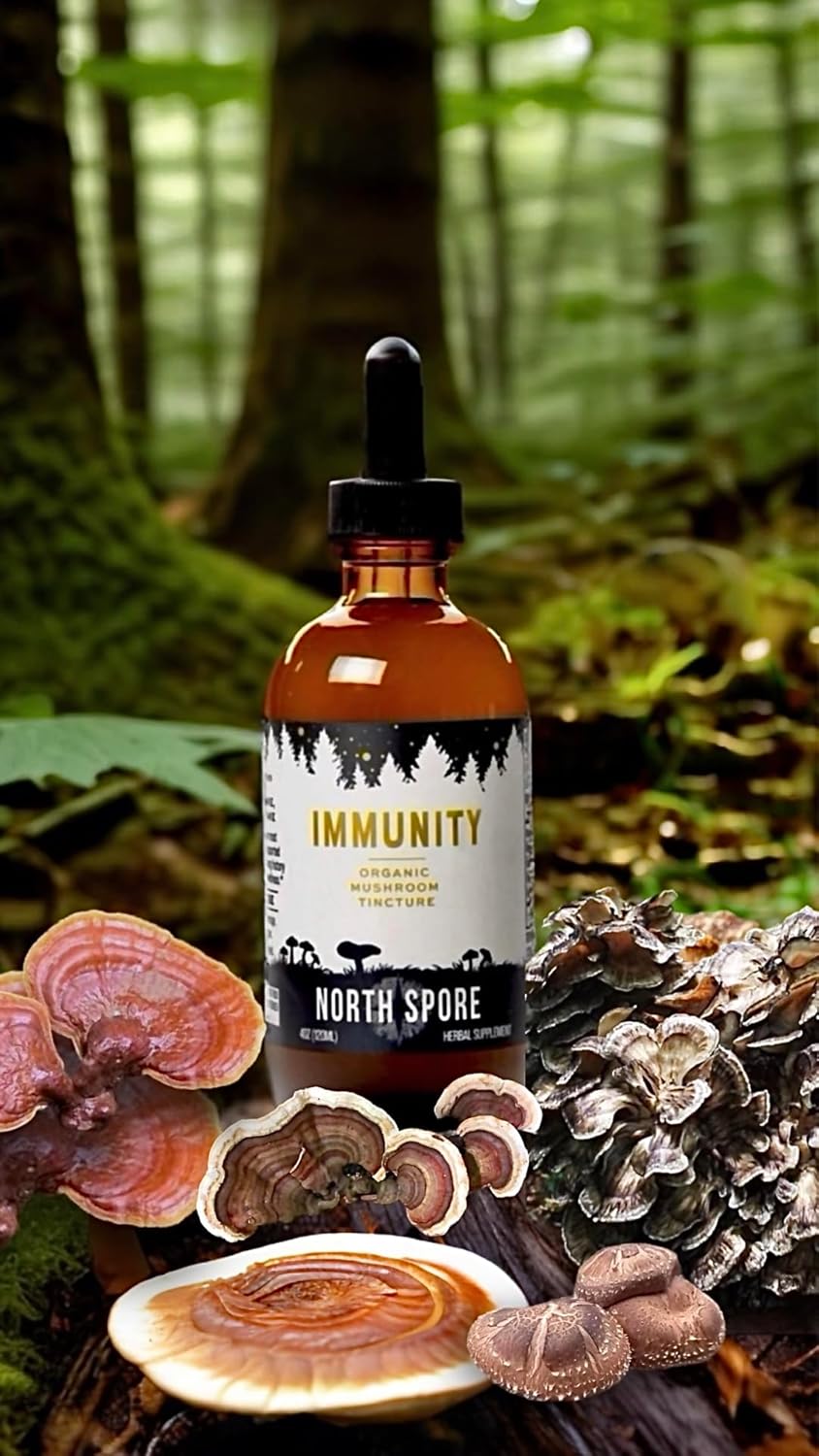 Certified Organic Immune Support Mushroom Tincture (2 oz) | Fruiting Body Extracts | Reishi, Chaga, Turkey Tail, Maitake, Shiitake | Vegan, Non-GMO | Made in USA