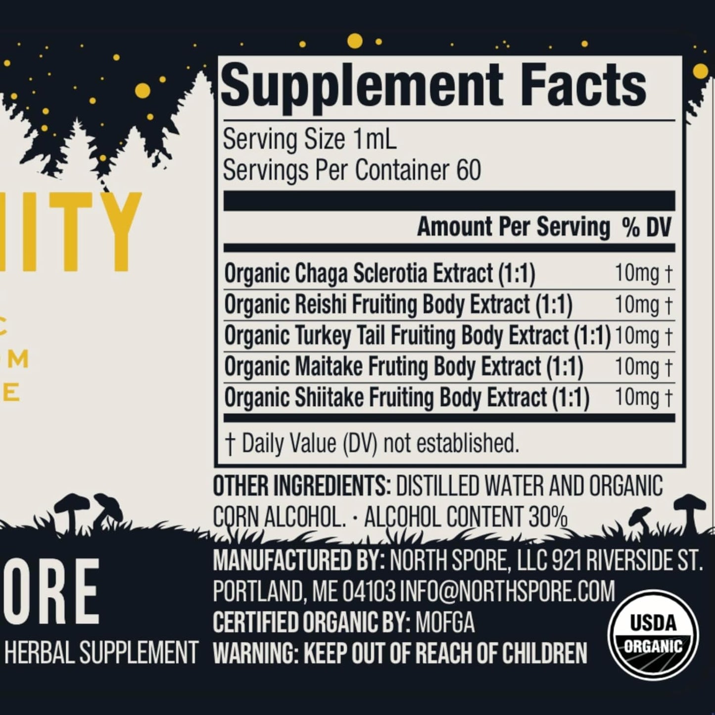 Certified Organic Immune Support Mushroom Tincture (2 oz) | Fruiting Body Extracts | Reishi, Chaga, Turkey Tail, Maitake, Shiitake | Vegan, Non-GMO | Made in USA