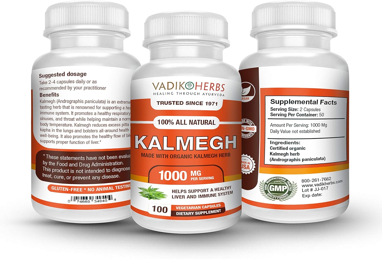 Certified Organic Kalmegh Powder Vegicaps for Immune & Liver Health - Vadik Herbs