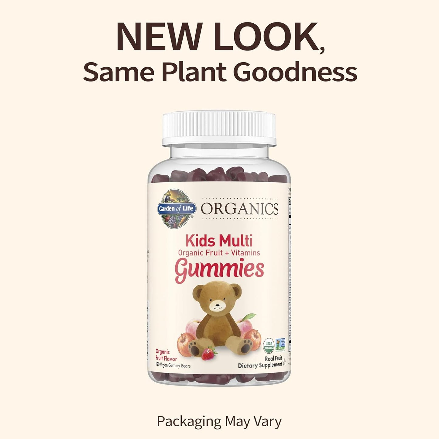 Certified Organic Kids Gummy Vitamins - Non-GMO Vegan Complete Multi with B12, C, D3 - Gluten, Soy, Dairy Free - 120 Fruit Chew Gummies
