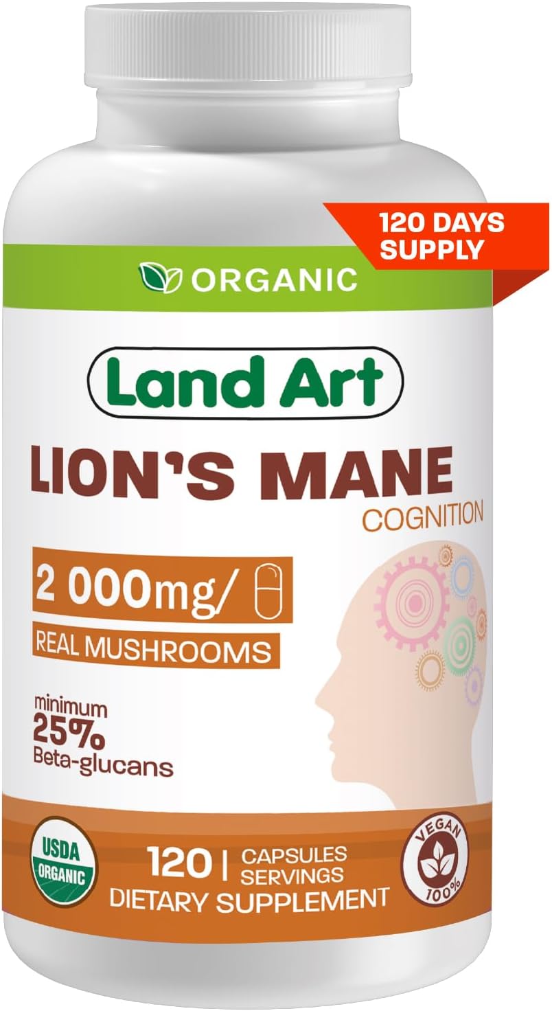 Certified Organic Lion's Mane Extract - 2000mg - 120 Days Supply - Cognitive Support & Mental Clarity - Multiple Extraction Formula