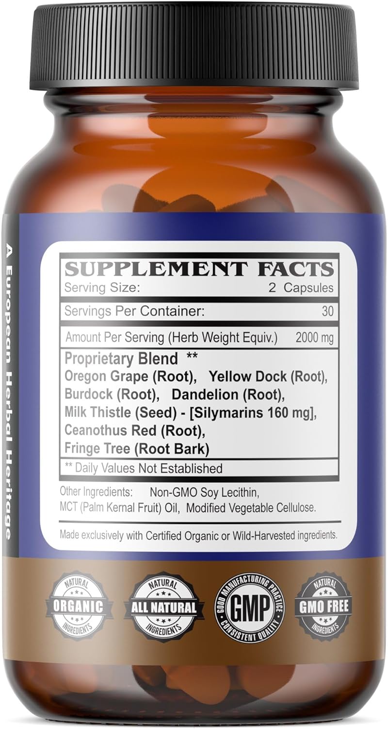 Certified Organic Liver, Kidney, and Gallbladder Detox Cleanse - Herbalist Formulated Liquid Caps for Maximum Results - 60 Veg Capsules