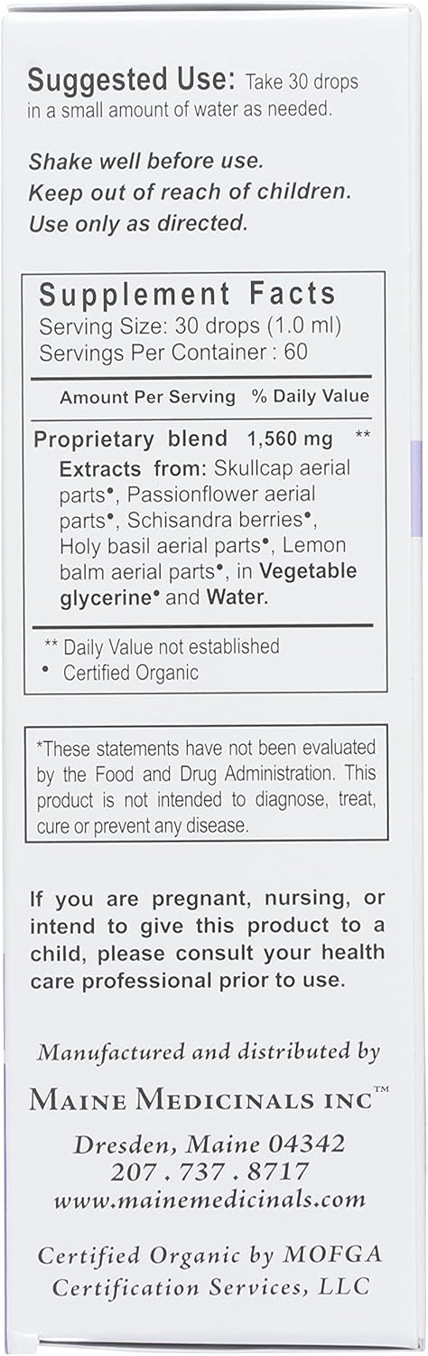 Certified Organic Maine Medicinals Relax + Restore Herbal Stress Support - Alcohol-Free Blend with Nervines and Adaptogens for Healthy Calm - 2 fl oz
