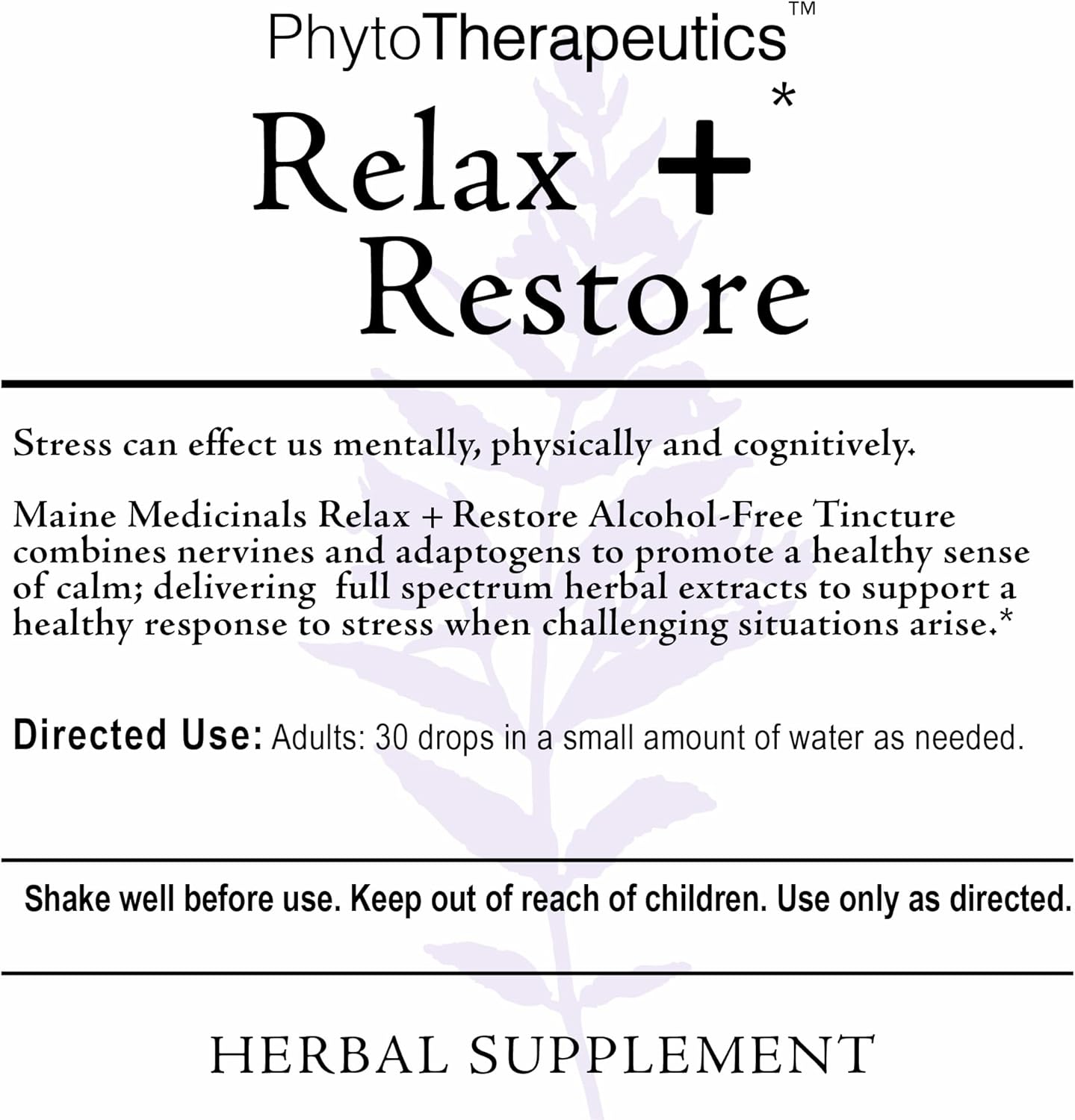 Certified Organic Maine Medicinals Relax + Restore Herbal Stress Support - Alcohol-Free Blend with Nervines and Adaptogens for Healthy Calm - 2 fl oz
